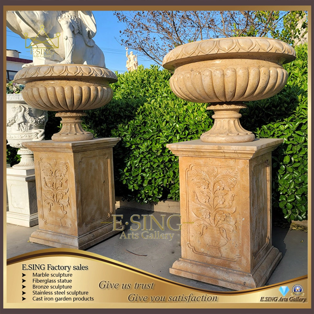 Handmade Marble Decorative Flower Planter Natural Marble Garden Products