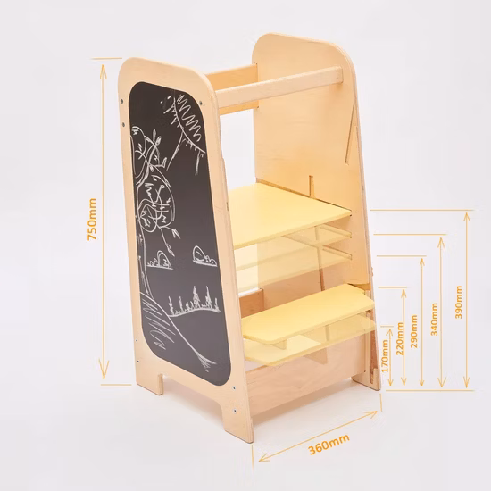 Ungiftiger moderner Montessori-Möbel-Lernturm aus massivem Holz, höhenverstellbarer Kleinkind-Küchenhelfer-Tritthocker mit Sicherheitsgeländer